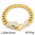Men gold-plated stainless steel snake head cuban chain bracelet with pavé white zircons - Gold Green Eye Zirconia Snake Head Cuban Chain (绿眼KB185252-MZOZ)
