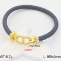 Bracciale in pelle intrecciata grigio scuro con fibbia a naso di maiale in oro 18k - Grigio