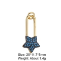 Golden safety pin and star pendant with blue zircon stones for jewelry making - Blue Star Pin 12