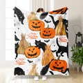 Halloween flanellen deken met pompoenen, zwarte katten en Merry Halloween tekst - Wit Merry Halloween Pompoen Zwarte Kat Stijl (71033-16) / 70*100CM