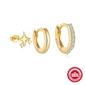 Three-piece 925 sterling silver gold plated earring set with star stud and hoop designs - Star & Hoops Set / Gold