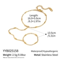 Macro shot of gold stainless steel finger chain bracelet showing 16+5cm size specs - Gold Finger Ring Bracelet (YYB025158)