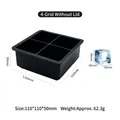 Stampo per cubetti di ghiaccio quadrato a 4 fori in silicone nero con specifiche - 4 Cavità Quadrato / Senza Coperchio / Nero