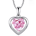 Silver-plated heart necklace featuring a pink gemstone and shimmering micro-set crystals - Pink Diamond Xl-84 [comes With Box And Chain]