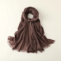 Deep brown cotton linen scarf with elegant fringe trim, lightweight and naturally draped - 100*195CM / Coffee