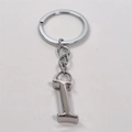 Close-up of a silver metal keychain featuring a capital letter I pendant on white background - Letter I / Silver