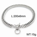Pulsera de cadena cubana plateada en acero con cierre OT, detalles de medida 200x6mm - Pulsera Estilo B (KB165902-ZZ)