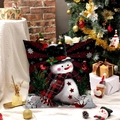 Christmas snowman pillow cover on festive background with tree and holiday lights - 45x45cm / Snowman with Scarf