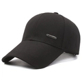 Men's black baseball cap with extended brim and decorative sport metal badge detail - Long Label / Black