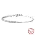 S925 Sterling Silber Tennisarmband mit Büroklammerkette und weißen Zirkonia-Steinen - 16.5cm / Platin