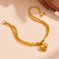 Minimalistische dubbellaagse gouden roestvrijstalen hartarmband met ronde kralen - Gouden Armband (O303)