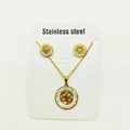 Golden stainless steel jewelry set with round floral pendants and sparkling crystal accents - Four-Leaf Clover / Gold
