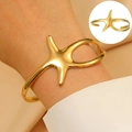 Golden starfish open cuff bracelet made of polished stainless steel for women - Mirror Starfish Open (11948)