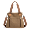 Brown canvas tote bag with adjustable shoulder strap and multiple zipper pockets - 35cm x 32cm x 12cm / Coffee