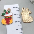 Christmas stocking alloy charm in red and gold with measurements on a scale ruler - Yellow Christmas Sock (22x10mm)