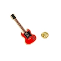 Red electric guitar enamel brooch pin with gold metal finish and butterfly clutch back - Red