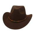 Dark brown wool felt western cowboy hat featuring a braided band and skull metal buckle - One Size (57cm) / Coffee