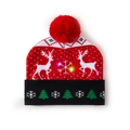 Red Christmas LED knitted beanie with reindeer patterns and black cuff detail - Red Black-Glowing Reindeer