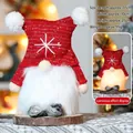 Glow gnome with red sequin hat, white star embroidery and wooden base for Christmas - Sequin Knitted Hat - Glowing Style A / Red