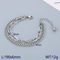 Double layered silver stainless steel chain bracelet with lobster clasp and adjustable link - Steel Color (KB147924-Z)
