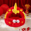Red Year of the Dragon themed plush cat bed with festive embroidery in 45x39cm size - Dragon New Year Red / 45x44x39cm (Recommended for pets within 7.5kg)