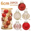 25-pack of 6cm red and gold Christmas ball ornaments in five distinct decorative styles - 25PCS Red & Gold 6cm Christmas Balls