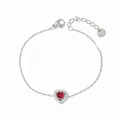 Elegant stainless steel chain bracelet featuring a red heart gemstone and white zirconias - Silver Red Heart Gemstone Style (SBP147)