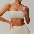 Athletic yoga set featuring cream tube top and high-waist leggings in premium fabric - S / Oat Apricot