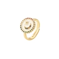 Goldener offener Ring mit Himmelsmotiven und bunten Zirkoniasteinen im Sterndesign - Einstellbar Offen / Weiß (Stern Mond)