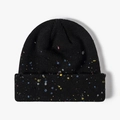 Berretto in maglia nera con vivace motivo a macchie colorate e risvolto alla moda - Nero