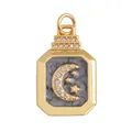 Octagonal gold pendant with gray marble texture featuring a crescent moon and stars - Gold Octagonal Gray Moon Star