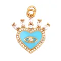 Golden heart pendant featuring blue evil eye enamel and white zircon inlay - Crown Heart Evil Eye Lake Blue