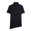 Camiseta entallada negra para mujer con cuello alto y diseño de dobladillo asimétrico - S / Negro