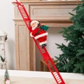 Père Noël électrique grimpant sur une échelle rouge avec sac pour déco de Noël - Père Noël rouge grimpant