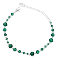 Detailed macro view of adjustable silver bracelet with green round-cut gemstones - Platinum Green Zirconia