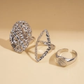 Detailed macro view of three-piece silver textured rings with adjustable open bands - Silver (3-Piece Set)