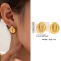 Golden fan-shaped leaf textured earrings in stainless steel for women, size 2.03cm - Zjge0662