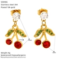 Detailed specs of cherry earrings in gold plated stainless steel with zircon stones - Cherry Shape (SE898G)