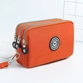 Orange washed denim triple zipper pouch with star logo and detachable wrist strap - Medium / Orange Red
