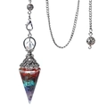 Ancient silver hex pendulum with colorful crushed stones in resin and metal chain - Mixed Stones (Antique Silver)