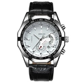 WEIGUAN men's watch with silver case, white dial, and black crocodile leather strap - Silver Case White Dial Leather Strap
