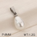 Titanium steel pendant with 8mm white teardrop pearl and silver bail, weight 1.2g - Steel Color Style (KP120452-Z)