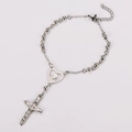 Close-up of heart charm with Virgin Mary engraving and crucifix on bead chain - Style 2 / Steel