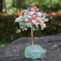 Natural amethyst and rose quartz crystal tree of life with green fluorite base - Rainbow Stone