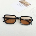 Retro small polygon sunglasses with black glossy frames and brown lenses for women - Dark Brown