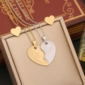 Couples heart pendant necklaces set in gold and silver finish on a vintage book - Love You Heart Simple Engraved Style (10#)