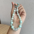 Mint green beaded phone strap with marble acrylic beads and heart charm pendant - Mint Green Butterfly