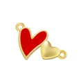 Minimalist double heart pendant with red enamel and 18K gold plating on white background - Red