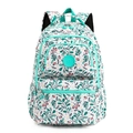 Green floral Oxford backpack for women with teal zippers and large capacity storage - Pink Flower Bud