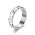 Detailed close-up of matte silver ring with sparkling sand finish and diagonal grooves - Silver